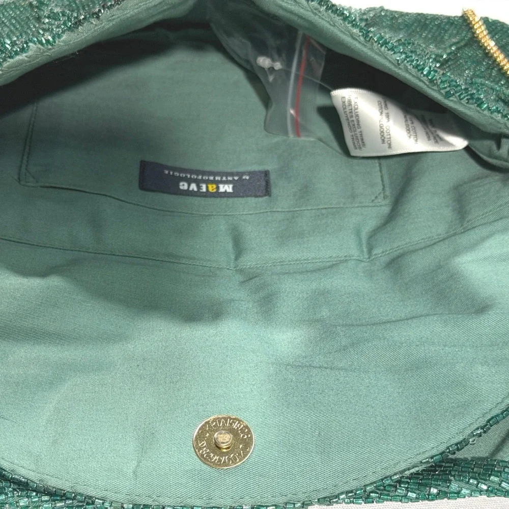 Maeve‎ Anthropologie Green Beaded Bow Clutch Chain Strap NWOT